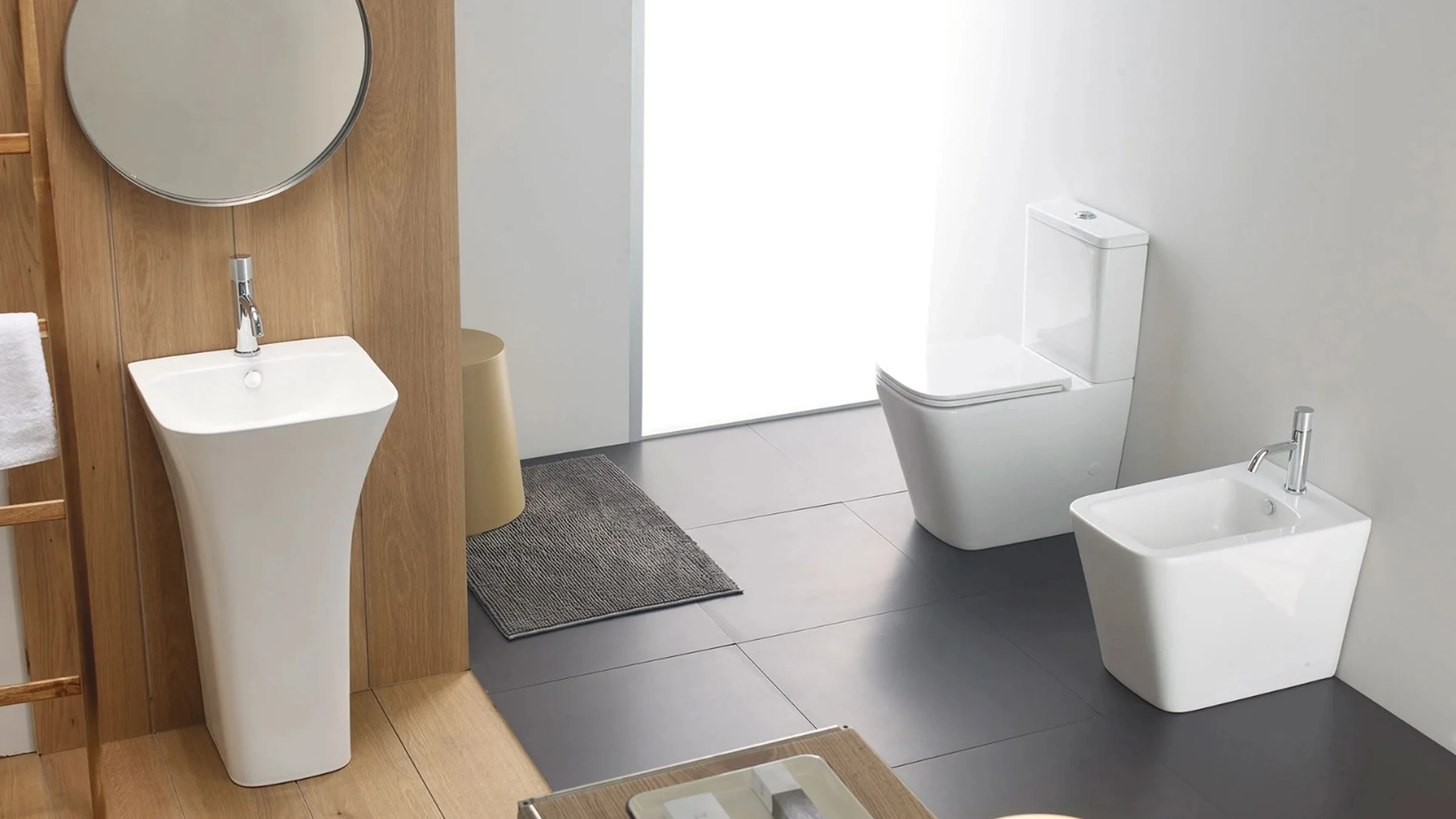 Lavabo y sanitarios en un baño contemporáneo