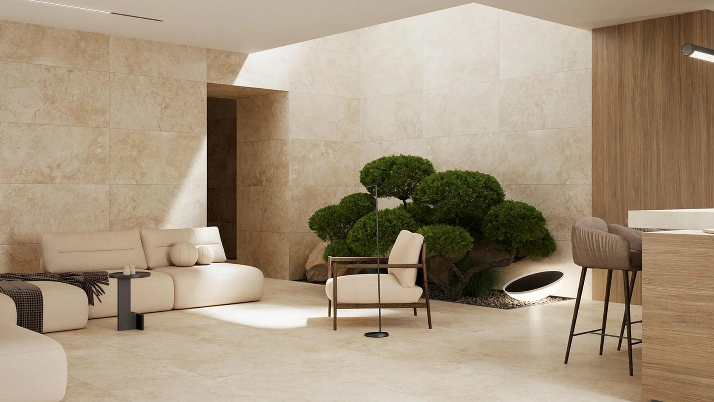 Salón con pavimento porcelánico de DEKORERE