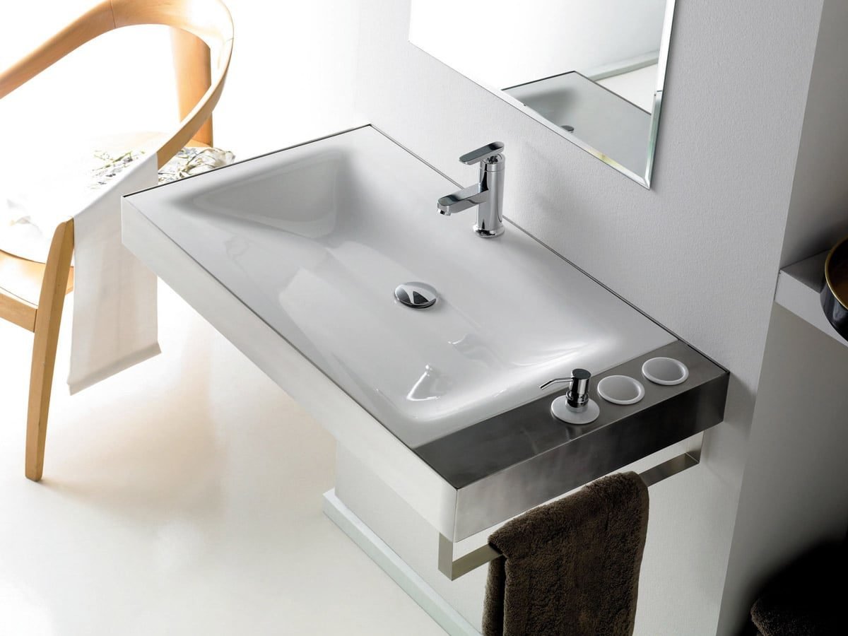 Set Encimera De Acero Inox. Con Accesorios Para Lavabo